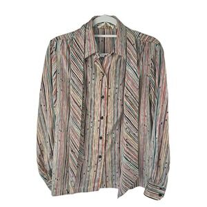 Vintage AMANDA Striped Blouse With Scarf Womens Retro 80s READ for Measurements